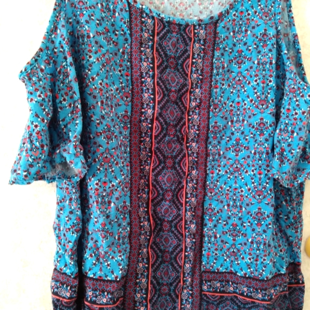 St John's bay Flower tribal print cold shoulder top